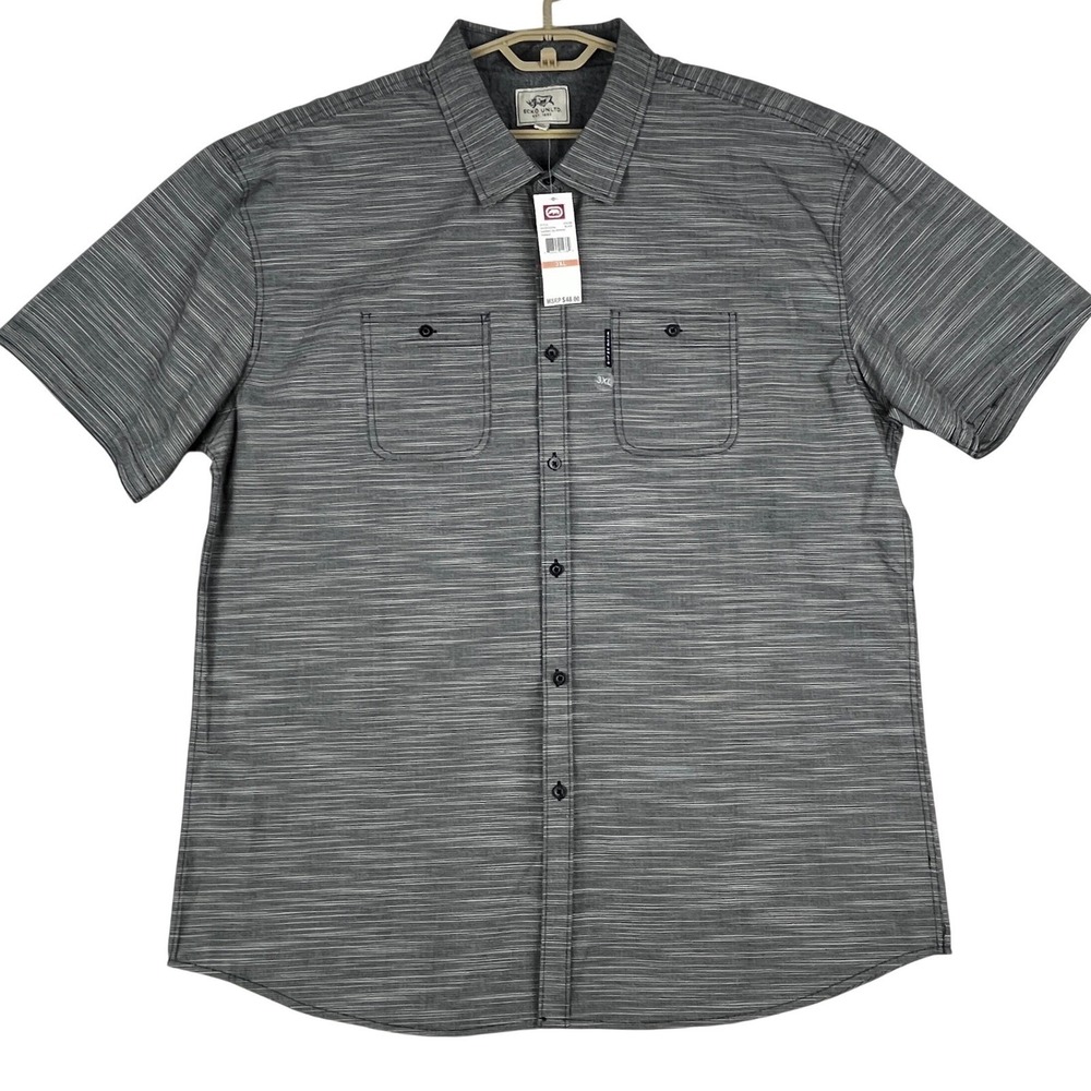 Ecko Unltd Woven Shirt Men 3XL Black White Gazebo Striped Short Sleeve Button Up